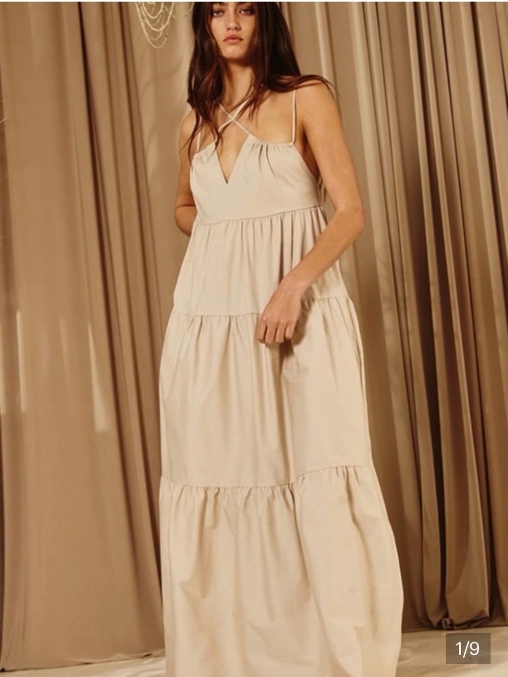 BUCKETLIST Cream Tiered Maxi Dress with Crisscross Straps